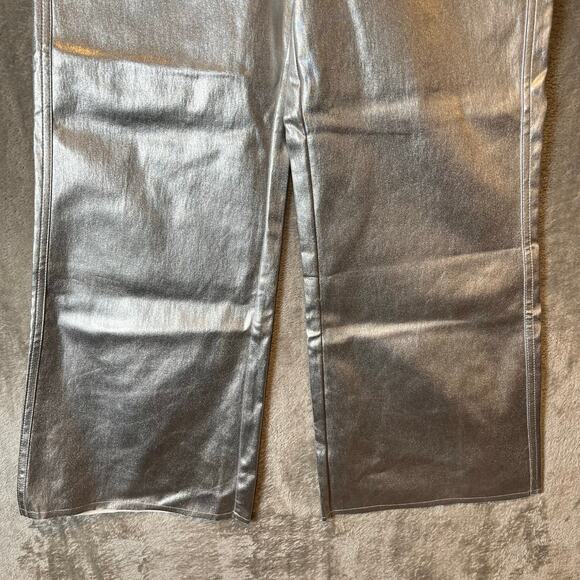 Anniewear Sz M Metallic Silver High Waist Wide Leg Pants Women's - Picture 7 of 8
